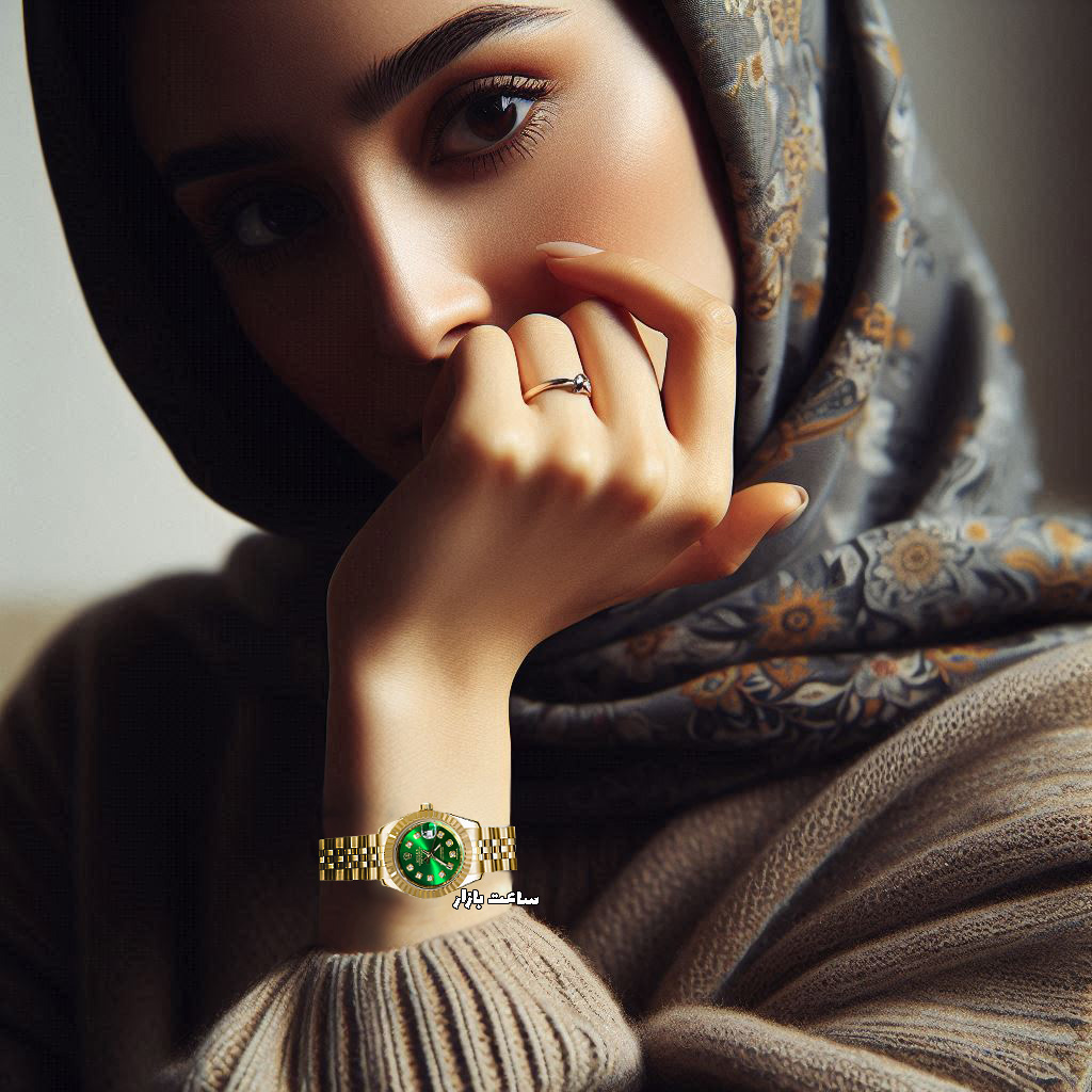 ساعت زنانه رولکس طلایی صفحه سبز