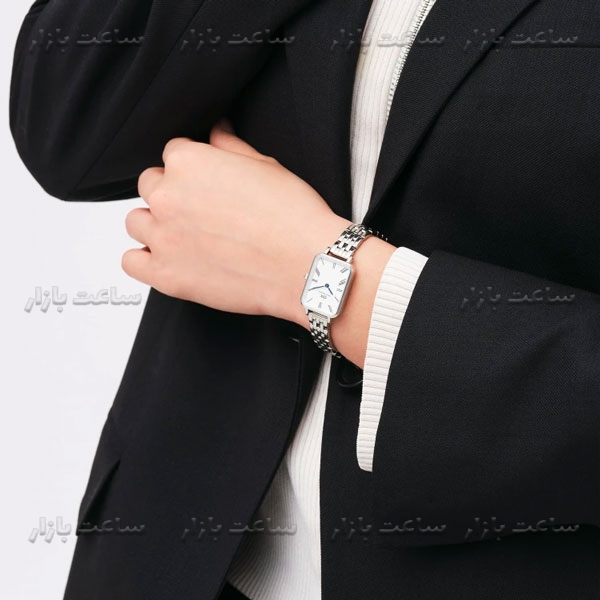 ساعت دنیل ولینگتون سیلور صفحه سفید QUADRO ROMAN NUMERALS 5-Link