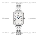 ساعت دنیل ولینگتون سیلور صفحه سفید QUADRO ROMAN NUMERALS 5-Link