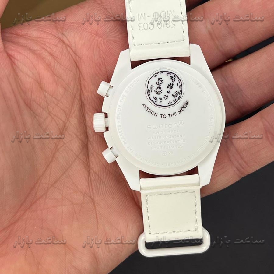 عکس پشت ساعت امگا سواچ سفید Omega X Swatch mission to the moon